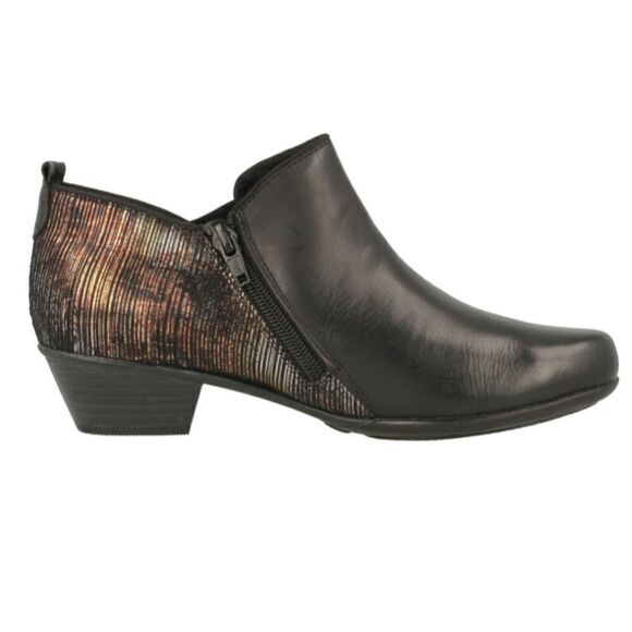 Remonte Black Leather Metallic Irridescent Heel Low Heel Zipper Ankle Boots - Picture 2 of 16